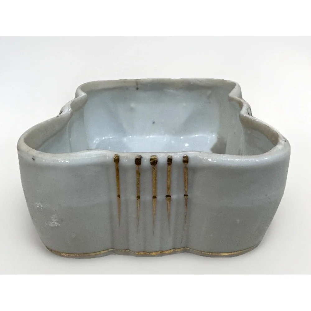 VTG Ceramic Soap Dish White Gold Brown Butterfly MCM Hand Painted‎ Made In Japan